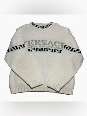 Vintage VERSACE Jeans Couture Knit Acrylic Sweater Size M Medium Off-White